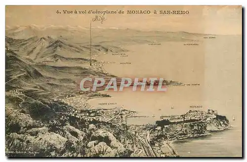 Cartes postales Vue a vol d'aeroplane de Monaco a San Remo