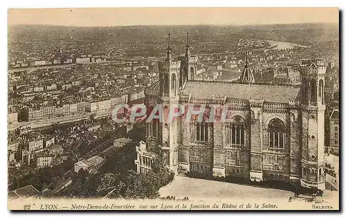 Cartes postales Lyon Notre Dame Fourviere vue sur Lyon et la Jonction du Rhone et de la Saone