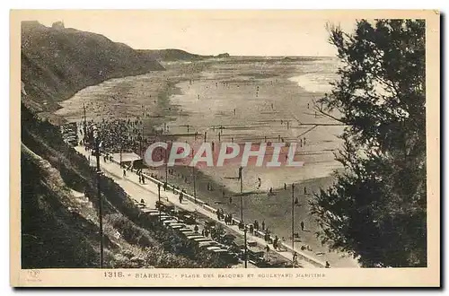 Cartes postales Biarritz Plage des risques et Boulevard Maritime