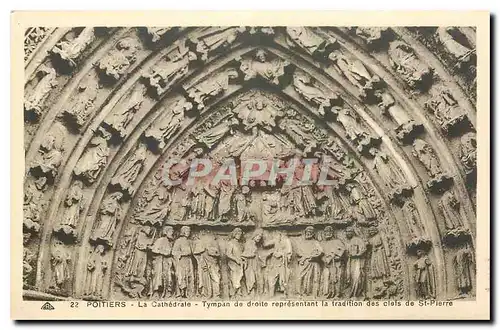 Cartes postales Poitiers La Cathedrale Tympan de Drotte representant la tradition des clais de St Pierre