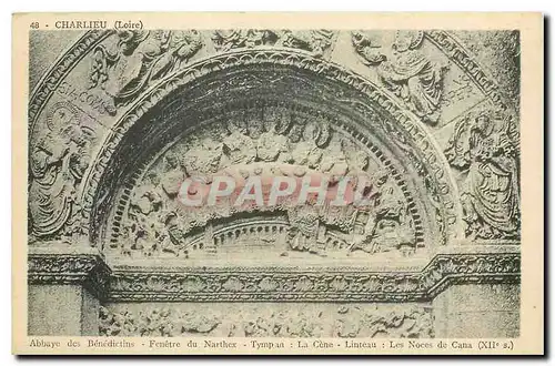 Cartes postales Abbaye des Benedictins Fenetre du Narthex Tympan la Cene Linteau Les Noces de Cana