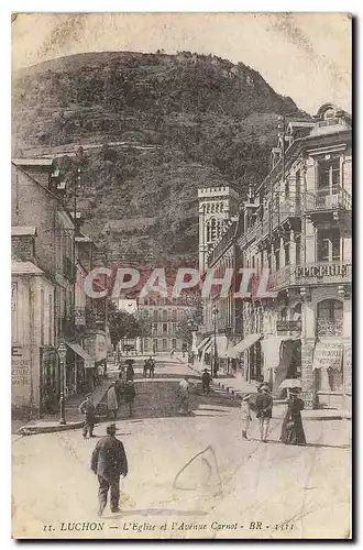 Cartes postales Luchon L'Eglise et l'Avenue Carnot Epicerie