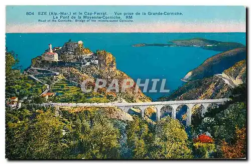 Cartes postales Eze Alp Mar et le Cap Ferrat vue prise de la GRande Corniche le Pont de la Moyenne Corniche