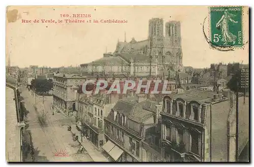 Cartes postales Reims rue de Vesle le Theatre et la Cathedrale