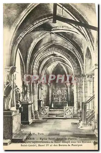 Cartes postales Paris Eglise Saint Julien le Pauvre Nef et Chapelle Septentrionales e Saint Joseph avec les Stat