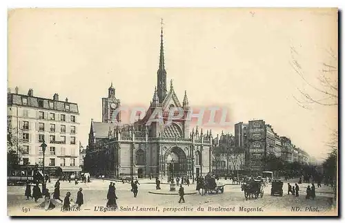 Cartes postales Paris l'Eglise Saint Laurent perspective du Boulevard Magenta