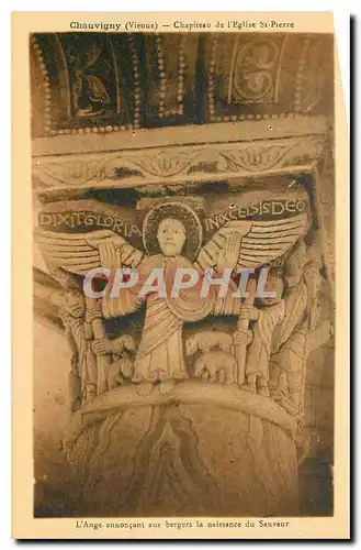 Cartes postales Chauvigny Vienne Chapiteau de L'eglise St Pierre l'ange annoncant aux bergers la naissance du Sa