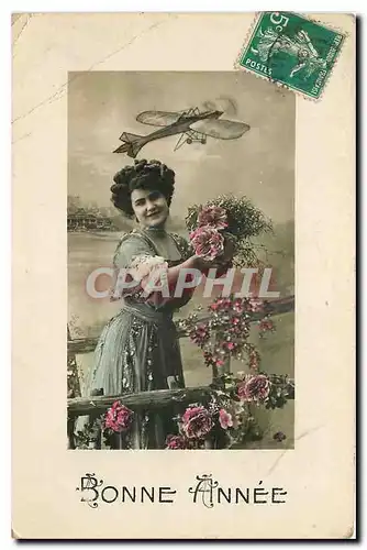 Cartes postales Bonne Annee Femme Avion
