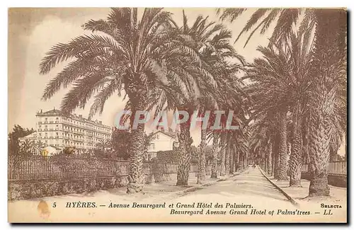 Cartes postales Hyeres Avenue Beauregard et grand Hotel des Plamiers