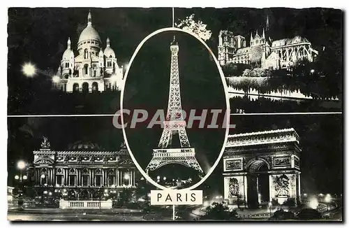 Cartes postales Paris la nuit Le Sacre Coeur Notre Dame La Tour Eiffel Theatre de l'Opera L'Arc de Triomphe