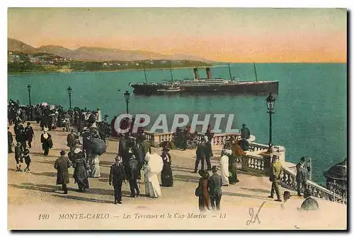 Ansichtskarte AK Monte Carlo Les Terrasses et le Cap Martin Bateau Paquebot