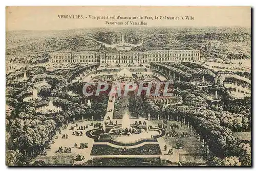 Cartes postales Versailles Vue prise a vol d'oiseau sur le Parc le Chateau et la Ville