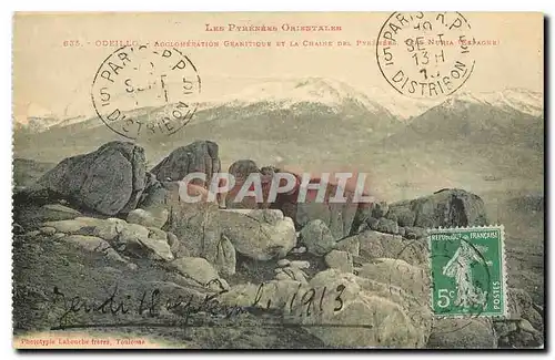 Cartes postales Les Pyrenees Orientales Odeillo Agglomeration granitique et la chaine des Pyrenees