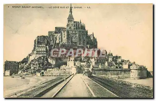 Cartes postales Mont Saint Michel le Cote sud et la digue Train