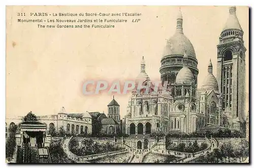 Ansichtskarte AK Paris la Basilique du Sacre Coeur avec l'Escalier Monumental les Nouveaux Jardins et le Funicula