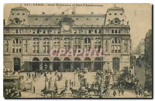 Cartes postales Paris Gare St Lazare et Rue d'Amsterdam