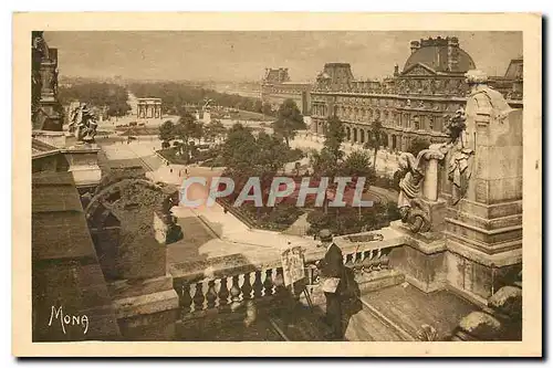 Cartes postales Les petits tableaux de Paris perspective sur les Jardins du louvre et des Tuileries a droite pav