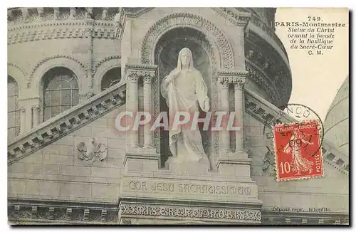 Cartes postales Paris Montmartre Statue du Christ ornant la facade de la Basilique du Sacre Coeur