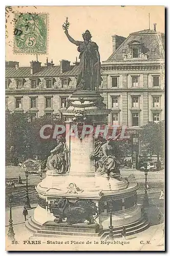 Cartes postales Paris Statue et Place de la Republique