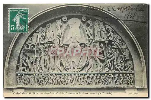 Cartes postales Cathedrale d'Autun Facade Occidentale Tympan de la Porte centrale