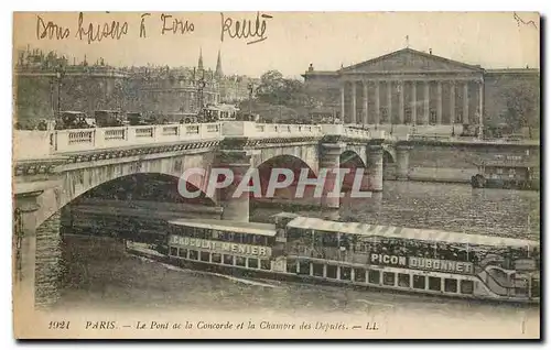 Ansichtskarte AK Paris Le Pont de la Concorde et la Chambre des Deputes Bateau Peniche Picon Dubonnet Chocolat Me