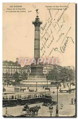 Cartes postales Paris Place de la Bastille et Colonne de Juillet Autobus Automobile