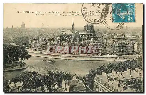 Cartes postales Paris Panorama sur la Seine pris vers Notre Dame et le Pantheon