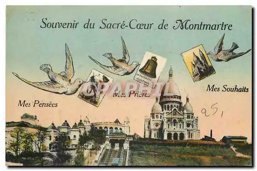 Cartes postales Souvenir du Sacre Coeur de Montmartre Mes Pensees Mes Prieres Mai Souhaits Hirondelles