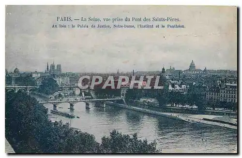 Cartes postales Paris la Seine vue prise du Pont des Saints Peres au loin le Palais de Justice Notre Dame l'Inst