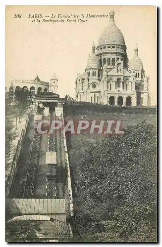 Cartes postales Paris le Funiculaire de Montmartre et la Basilique du Sacre Coeur