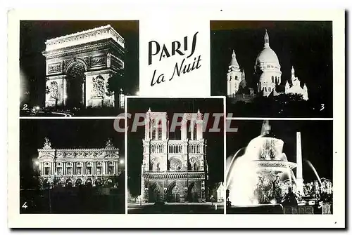 Ansichtskarte AK Paris la Nuit Notre Dame l'Arc de Triomphe le Sacre Coeur l'Opera Place de la Concorde