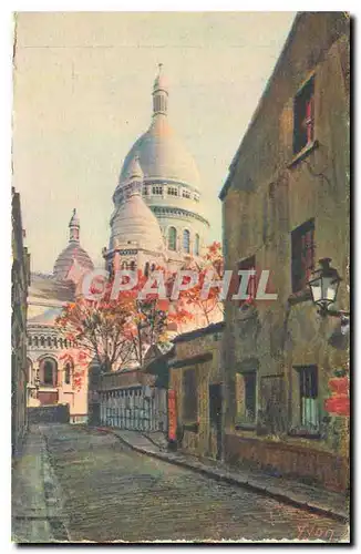 Cartes postales Paris en Flanant Montmartre la Basilique vue de la Rue du Chevalier de la Barre