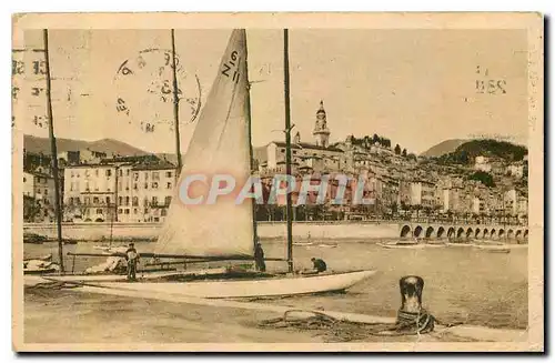 Ansichtskarte AK Cote d'Azur artistique Menton vue generale Bateau