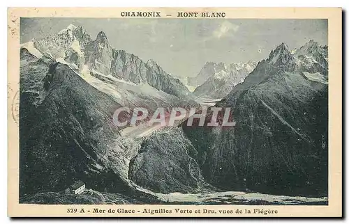 Cartes postales Chamonix Mont Blanc Mer de Glace Aiguilles Verte et Dru vues de la Flegere