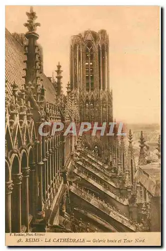 Ansichtskarte AK Reims La Cathedrale Galerie haute et Tour Nord