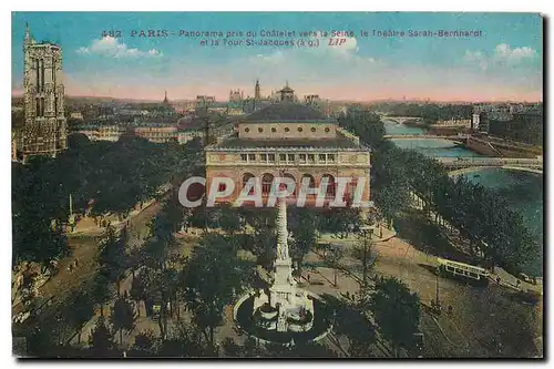 Cartes postales Paris Panorama pris du Chatelet vers la Seine le Theatre Sarah Bernhardi et la tour St Jacques