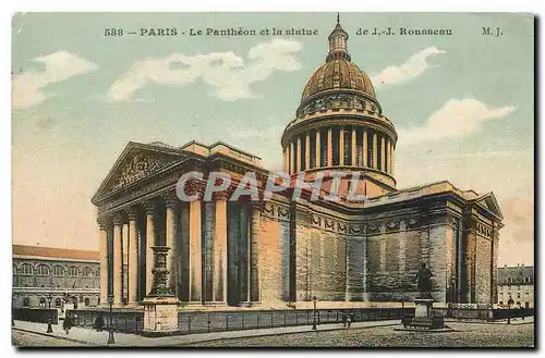 Ansichtskarte AK Paris Le pantheon et la statue de J J Rousseau