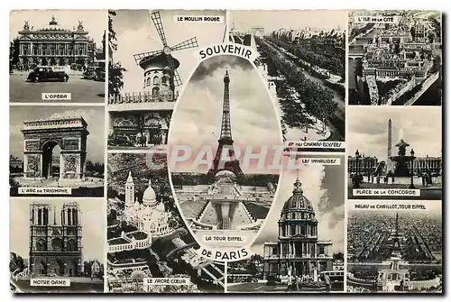Ansichtskarte AK Souvenir de Paris Opera Moulin Rouge Tour Eiffel Arc de Triomphe Notre Dame