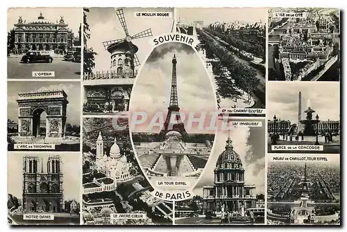 Cartes postales Souvenir de Paris Opera Moulin Rouge Tour Eiffel Arc de Triomphe Notre Dame