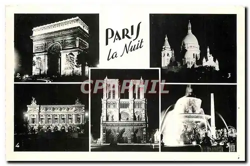 Ansichtskarte AK Paris la Nuit Notre Dame L'Arc de triomphe Le Sacre Coeur L'Opera Place de la Concorde