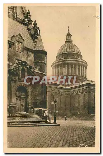 Cartes postales Paris en flanant Entree laterale de l'Eglise St Etienne du Mont et Dome du Pantheon