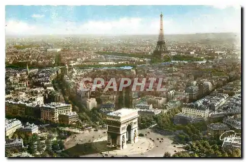 Ansichtskarte AK En avion sur Paris le place et l'arc de triomphe de l'Etoile en deuxieme plan la tour Eiffel