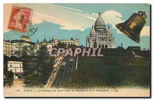 Cartes postales Paris la Basilique du Sacre Coeur de Montmartre et le Funiculaire Cloche