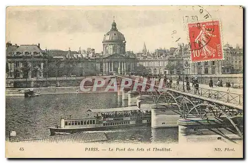 Cartes postales Paris le Pont des Arts et l'Institut Bateaux