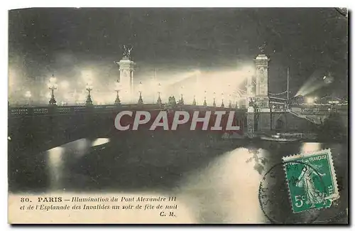 Cartes postales Paris Illumination du Pont Alexandre II et de l'Esplanade des Invalides un soir de fete de nuit