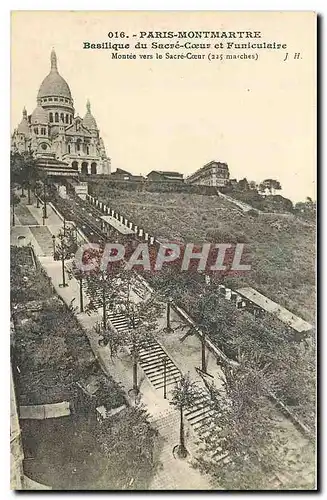 Cartes postales Paris Montmartre Basilique du Sacre Coeur et Funiculaire Montee vers le Sacre Coeur