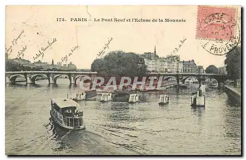 Cartes postales Paris Le Pont Neuf et l'Ecluse de la Monnaie Bateau