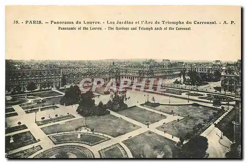 Cartes postales Paris Panorama du Louvre Les Jardins et L'Arc de Triomphe du Carrousel