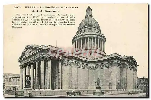 Cartes postales Paris Le Pantheon et la Statue de J J Rousseau