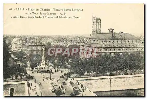 Ansichtskarte AK Paris Place du Chatelet Theatre Sarah Bernhard et la Tour Saint Jacques